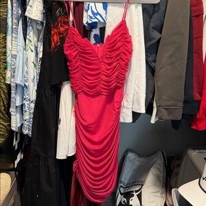 Lulu's Vibrant Pink Ruched Mini Dress